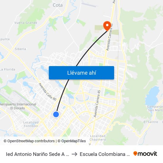 Ied Antonio Nariño Sede A (Kr 77a - Cl 68) to Escuela Colombiana De Ingenieria map