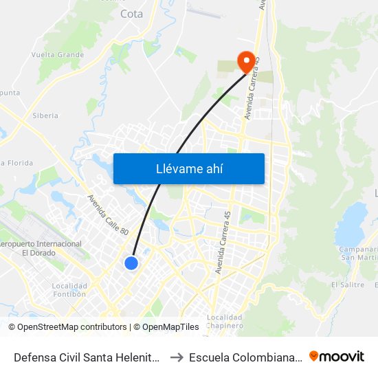 Defensa Civil Santa Helenita (Kr 77a - Cl 69a) to Escuela Colombiana De Ingenieria map