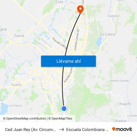 Ced Juan Rey (Av. Circunvalar - Cl 70 Sur) to Escuela Colombiana De Ingenieria map