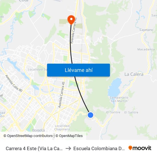 Carrera 4 Este (Vía La Calera Km 4,5) to Escuela Colombiana De Ingenieria map