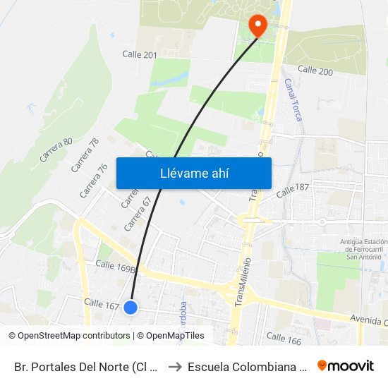 Br. Portales Del Norte (Cl 167 - Av. Villas) to Escuela Colombiana De Ingenieria map