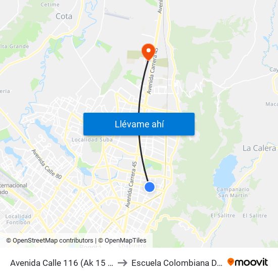 Avenida Calle 116 (Ak 15 - Ac 116) (A) to Escuela Colombiana De Ingenieria map