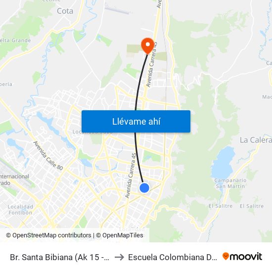 Br. Santa Bibiana (Ak 15 - Cl 105a) (A) to Escuela Colombiana De Ingenieria map