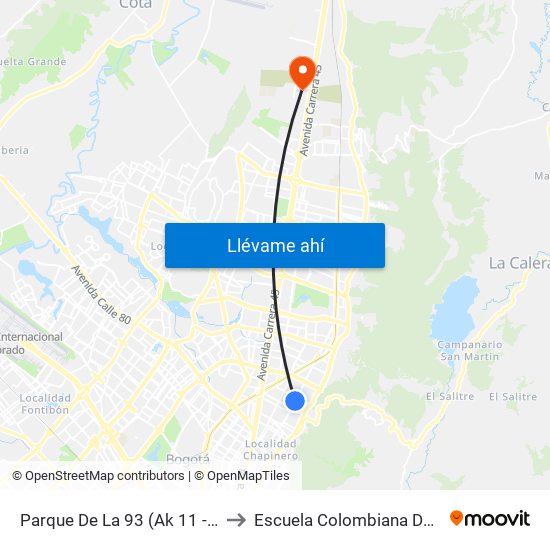 Parque De La 93 (Ak 11 - Cl 93a) (A) to Escuela Colombiana De Ingenieria map