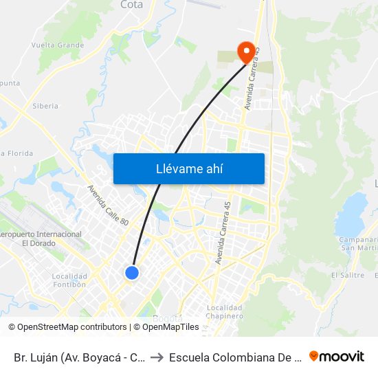 Br. Luján (Av. Boyacá - Cl 64h) (A) to Escuela Colombiana De Ingenieria map