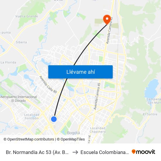 Br. Normandía Ac 53 (Av. Boyacá - Ac 53) (A) to Escuela Colombiana De Ingenieria map