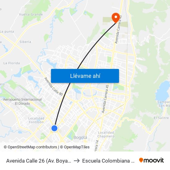 Avenida Calle 26 (Av. Boyacá - Ac 26) (A) to Escuela Colombiana De Ingenieria map