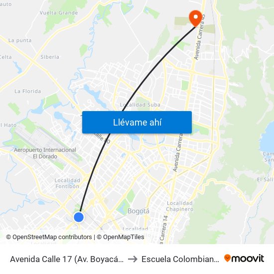 Avenida Calle 17 (Av. Boyacá - Av. Centenario) (A) to Escuela Colombiana De Ingenieria map