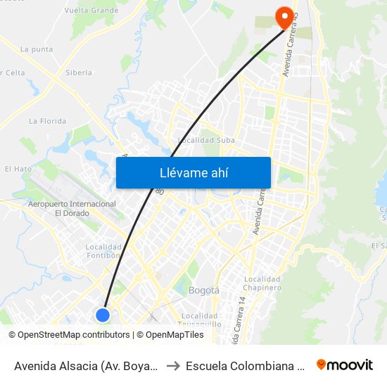 Avenida Alsacia (Av. Boyacá - Ac 12) (A) to Escuela Colombiana De Ingenieria map