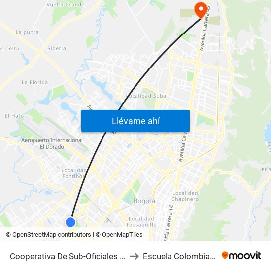 Cooperativa De Sub-Oficiales (Av. Boyacá - Cl 10) (A) to Escuela Colombiana De Ingenieria map