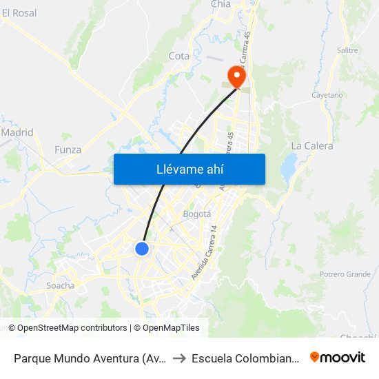 Parque Mundo Aventura (Av. Boyacá - Cl 2) (A) to Escuela Colombiana De Ingenieria map