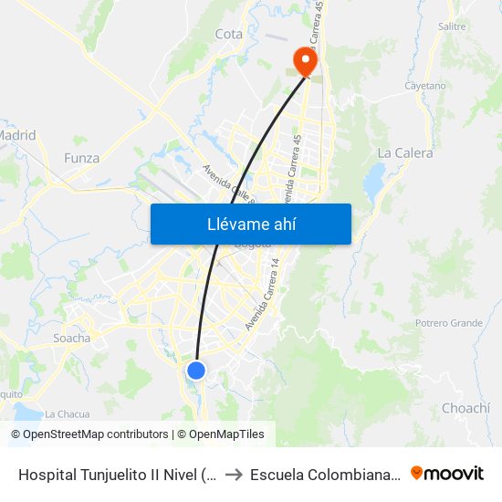 Hospital Tunjuelito II Nivel (Cl 52 Sur - Kr 14) to Escuela Colombiana De Ingenieria map
