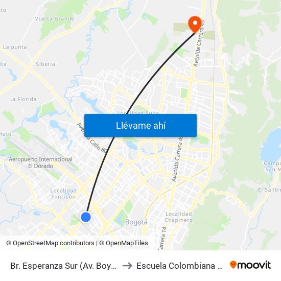 Br. Esperanza Sur (Av. Boyacá - Cl 23) (A) to Escuela Colombiana De Ingenieria map