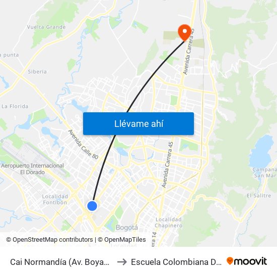 Cai Normandía (Av. Boyacá - Cl 52) (A) to Escuela Colombiana De Ingenieria map