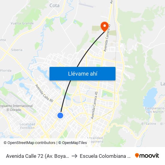 Avenida Calle 72 (Av. Boyacá - Ac 72) (A) to Escuela Colombiana De Ingenieria map