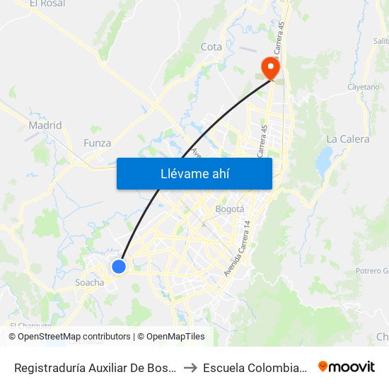 Registraduría Auxiliar De Bosa (Tv 78l - Dg 69c Sur) to Escuela Colombiana De Ingenieria map