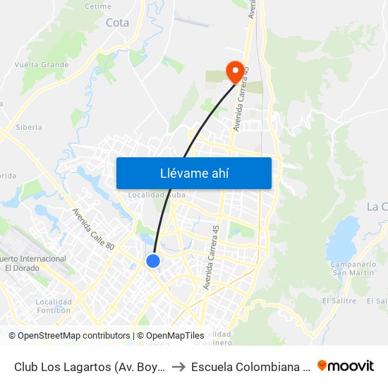 Club Los Lagartos (Av. Boyacá - Cl 96a) (A) to Escuela Colombiana De Ingenieria map