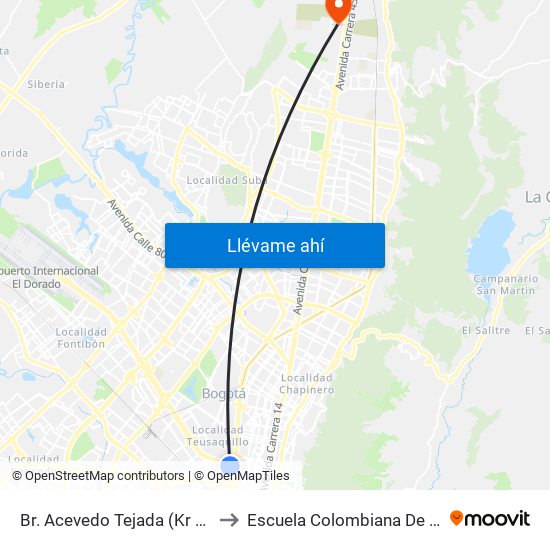 Br. Acevedo Tejada (Kr 33 - Cl 28) to Escuela Colombiana De Ingenieria map