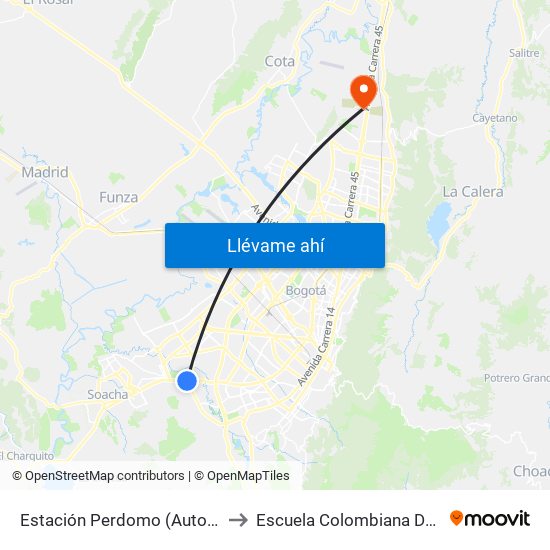 Estación Perdomo (Auto Sur - Kr 72) to Escuela Colombiana De Ingenieria map