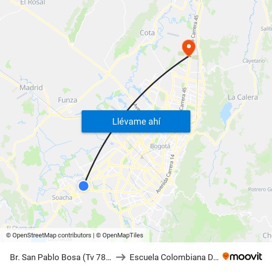 Br. San Pablo Bosa (Tv 78l - Cl 69a Sur) to Escuela Colombiana De Ingenieria map