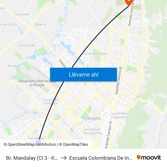 Br. Mandalay (Cl 3 - Kr 78b) to Escuela Colombiana De Ingenieria map