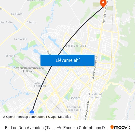 Br. Las Dos Avenidas (Tv 78c - Dg 7a) to Escuela Colombiana De Ingenieria map