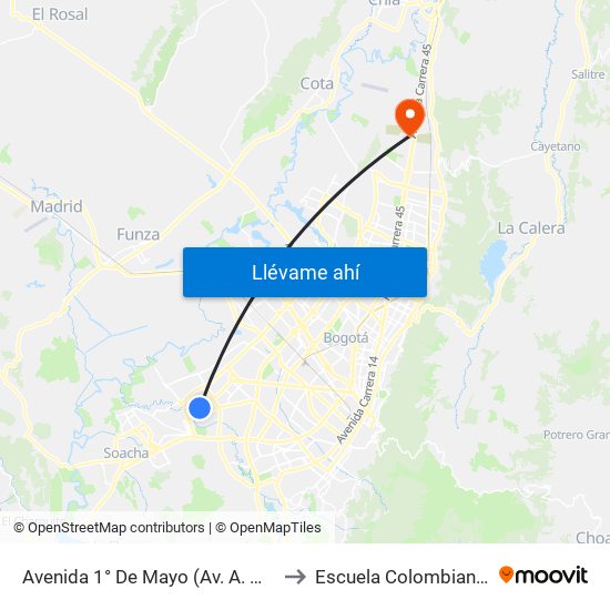 Avenida 1° De Mayo (Av. A. Mejía - Av. 1 De Mayo) to Escuela Colombiana De Ingenieria map