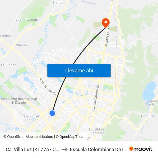 Cai Villa Luz (Kr 77a - Cl 63f Bis) to Escuela Colombiana De Ingenieria map