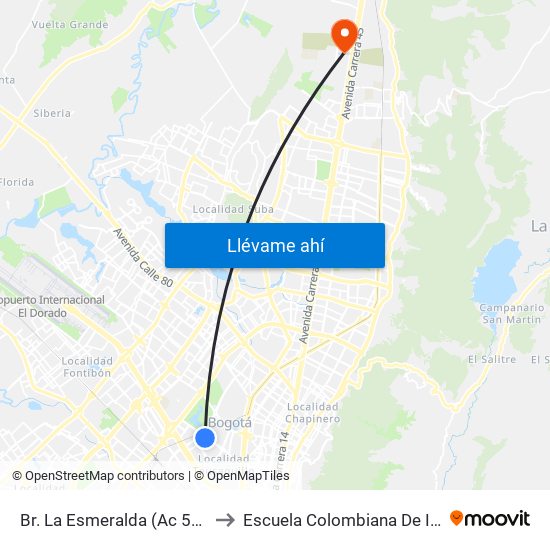 Br. La Esmeralda (Ac 53 - Kr 59) to Escuela Colombiana De Ingenieria map