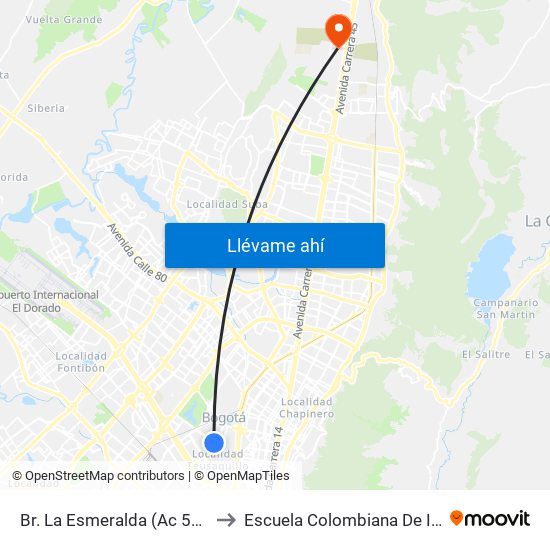 Br. La Esmeralda (Ac 53 - Ak 50) to Escuela Colombiana De Ingenieria map