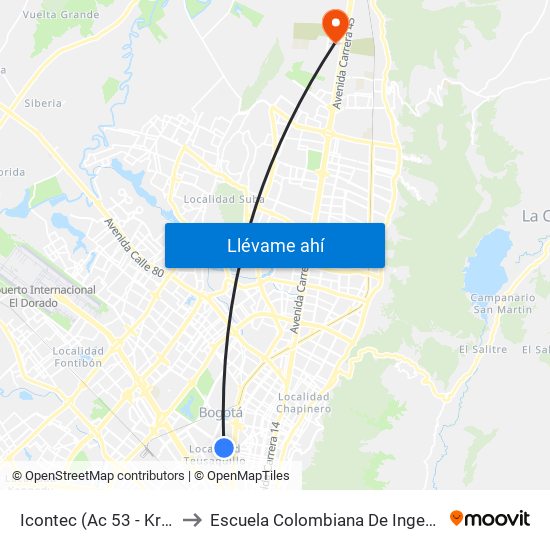 Icontec (Ac 53 - Kr 37) to Escuela Colombiana De Ingenieria map