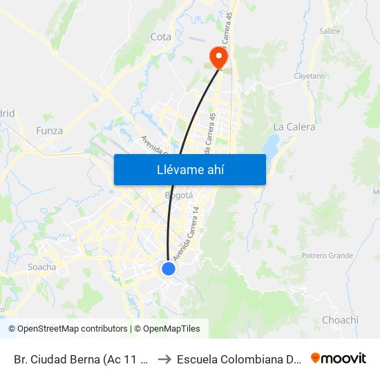 Br. Ciudad Berna (Ac 11 Sur - Kr 12c) to Escuela Colombiana De Ingenieria map