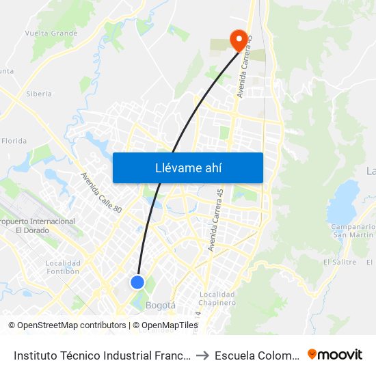 Instituto Técnico Industrial Francisco José De Caldas (Ac 63 - Ak 68) to Escuela Colombiana De Ingenieria map