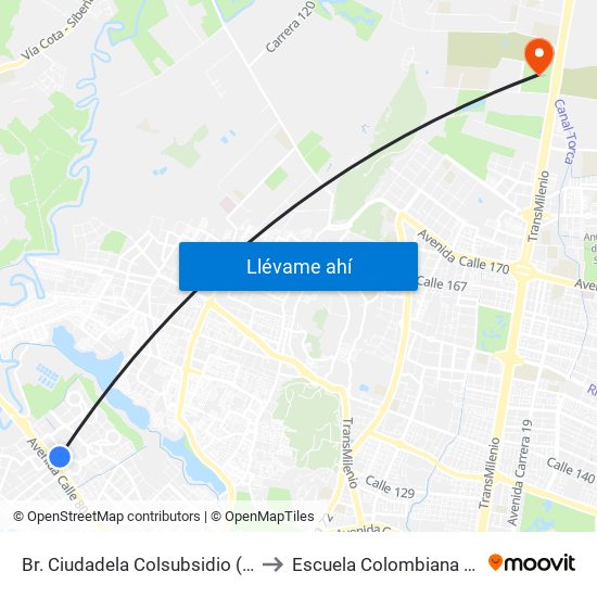 Br. Ciudadela Colsubsidio (Kr 114 - Ac 80) to Escuela Colombiana De Ingenieria map