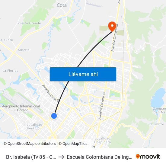 Br. Isabela (Tv 85 - Cl 64i) to Escuela Colombiana De Ingenieria map