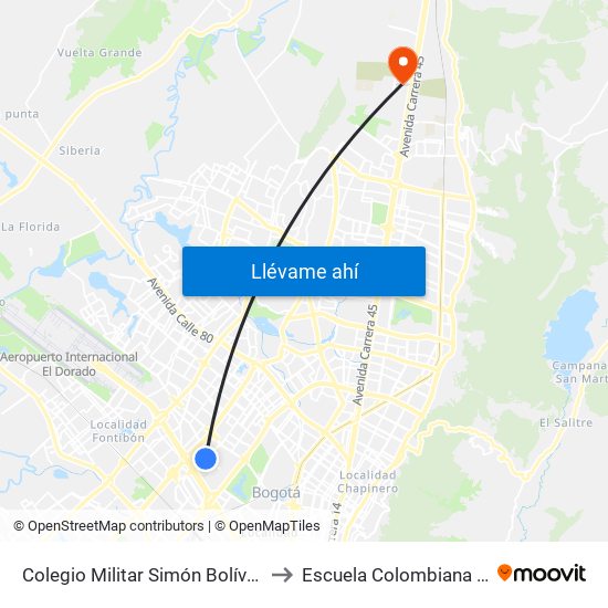 Colegio Militar Simón Bolívar (Ak 70 - Cl 51) to Escuela Colombiana De Ingenieria map