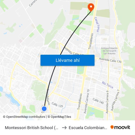 Montessori British School (Av. Boyacá - Cl 128) to Escuela Colombiana De Ingenieria map