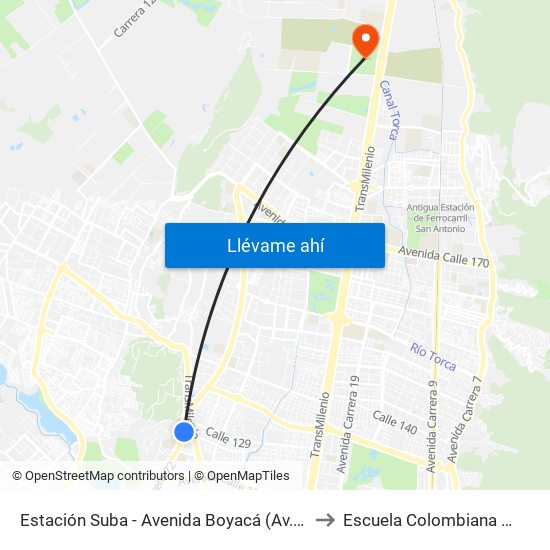 Estación Suba - Avenida Boyacá (Av. Boyacá - Cl 128b) to Escuela Colombiana De Ingenieria map