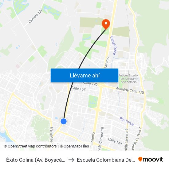 Éxito Colina (Av. Boyacá - Cl 146b) to Escuela Colombiana De Ingenieria map