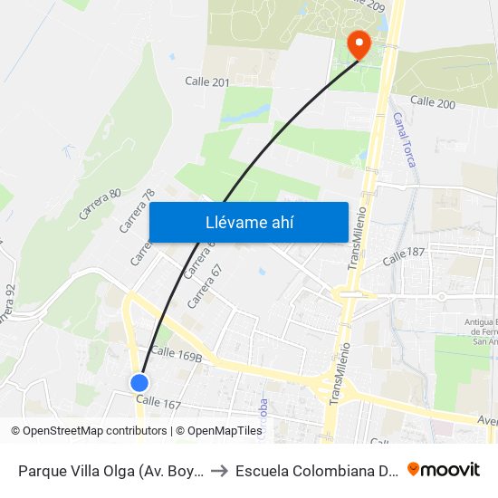 Parque Villa Olga (Av. Boyacá - Cl 167) to Escuela Colombiana De Ingenieria map