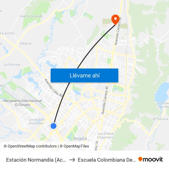 Estación Normandía (Ac 26 - Kr 74) to Escuela Colombiana De Ingenieria map