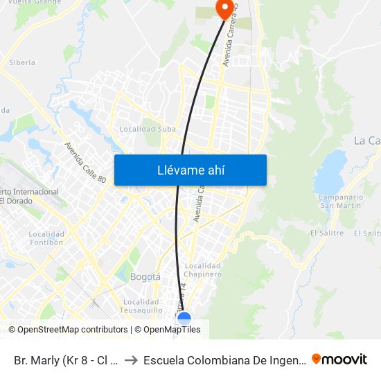 Br. Marly (Kr 8 - Cl 48) to Escuela Colombiana De Ingenieria map