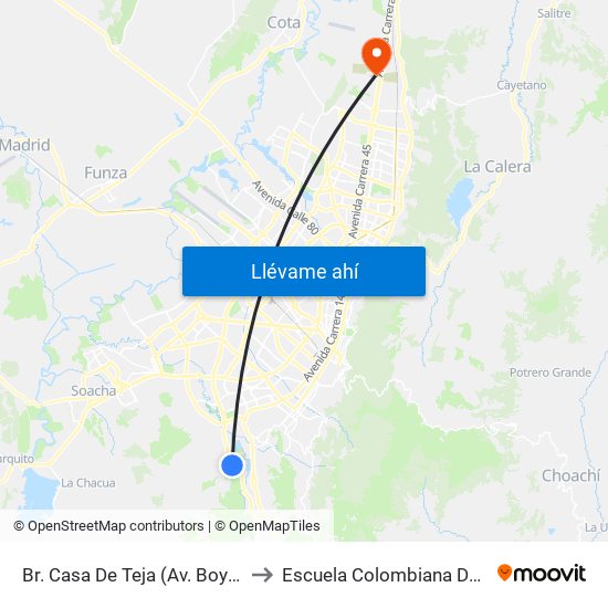 Br. Casa De Teja (Av. Boyacá - Kr 15) to Escuela Colombiana De Ingenieria map