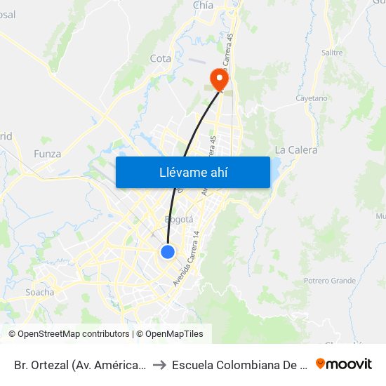 Br. Ortezal (Av. Américas - Tv 39) to Escuela Colombiana De Ingenieria map