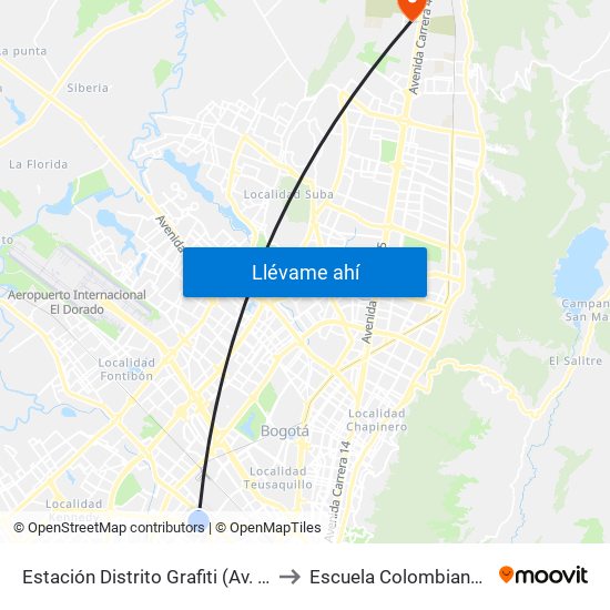Estación Distrito Grafiti (Av. Américas - Kr 53a) to Escuela Colombiana De Ingenieria map