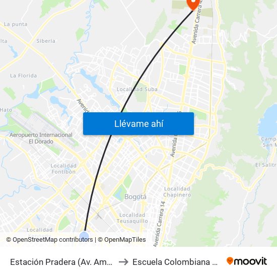 Estación Pradera (Av. Américas - Kr 65) to Escuela Colombiana De Ingenieria map