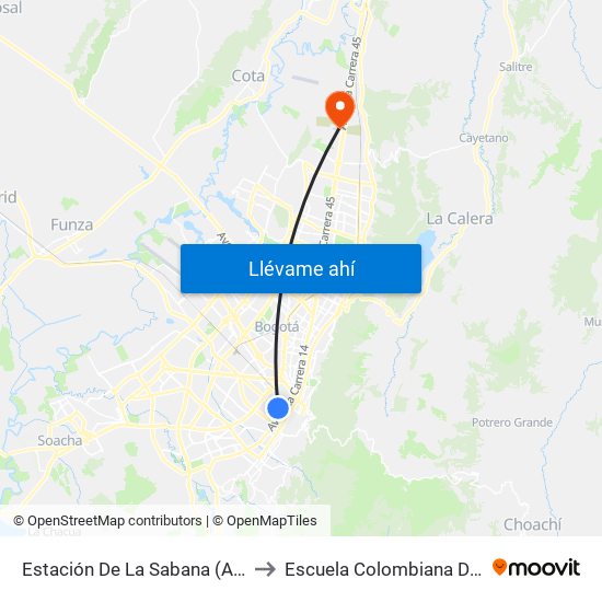 Estación De La Sabana (Ak 18 - Ac 13) to Escuela Colombiana De Ingenieria map