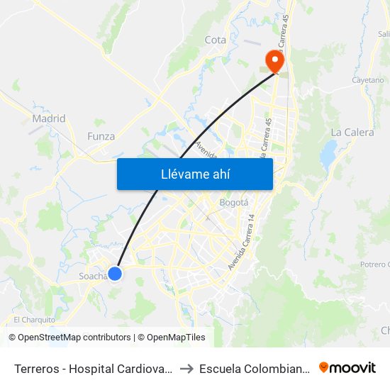 Terreros - Hospital Cardiovascular (Lado Norte) to Escuela Colombiana De Ingenieria map