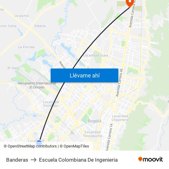 Banderas to Escuela Colombiana De Ingenieria map