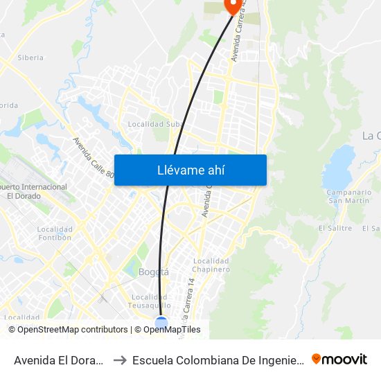 Avenida El Dorado to Escuela Colombiana De Ingenieria map